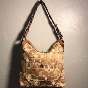 Coach Signature Woven Beige FoldingTop, Turn-Snap Chelsea Hobo Bag-10990